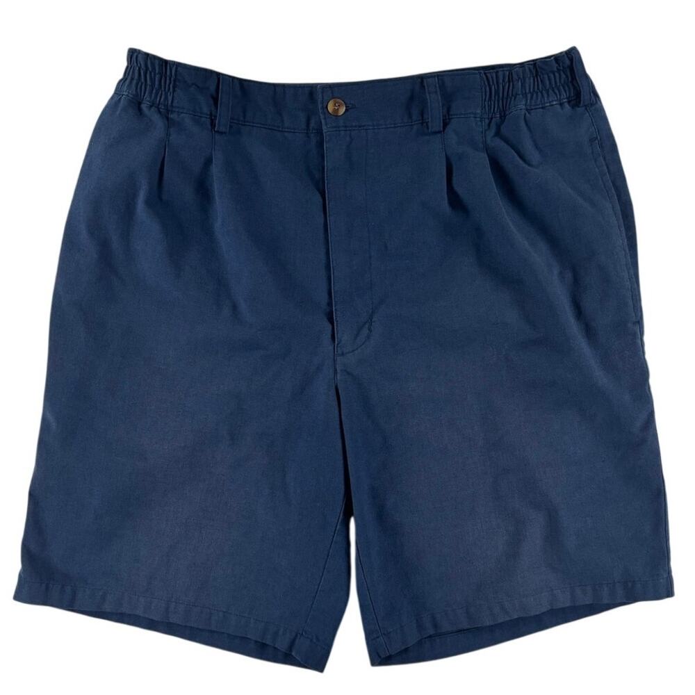 VTG 90s Bugle Boy Mens Side Elastic Pleated Chino Shorts - Navy Blue - Size 32W